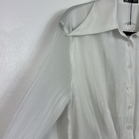 Anewsta White Long Sleeve Pleats Hip Band Mini Dress Size M - Picture 3 of 10